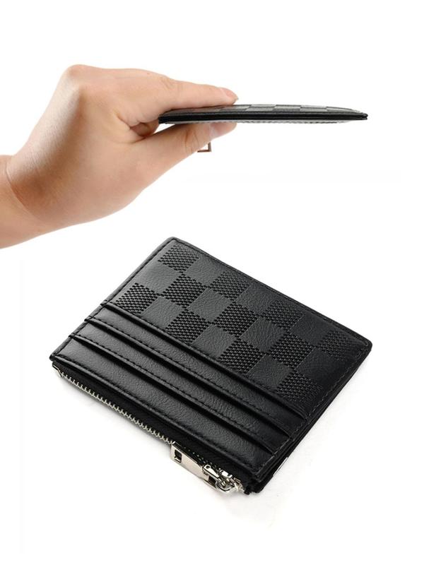 Men's Casual Plain Zipper Card Holder with Card Mirror, Travel Portable Card Holder, Card Holder for Men