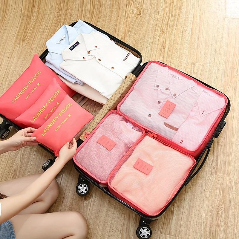 Travel Luggage Packing Cubes Set, 6 Counts set Foldable Suitcase  Storage Bag,  Compact  Reusable  & Durable Travel Accessories