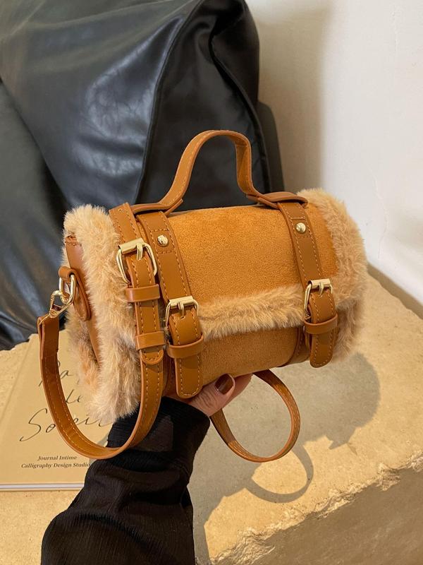 Women's Contrast Binding Design Fluffy Crossbody Bag, Fashionable Shoulder Bag for Daily Used, Casual Trendy Versatile High-quality Daily Commuting Bag