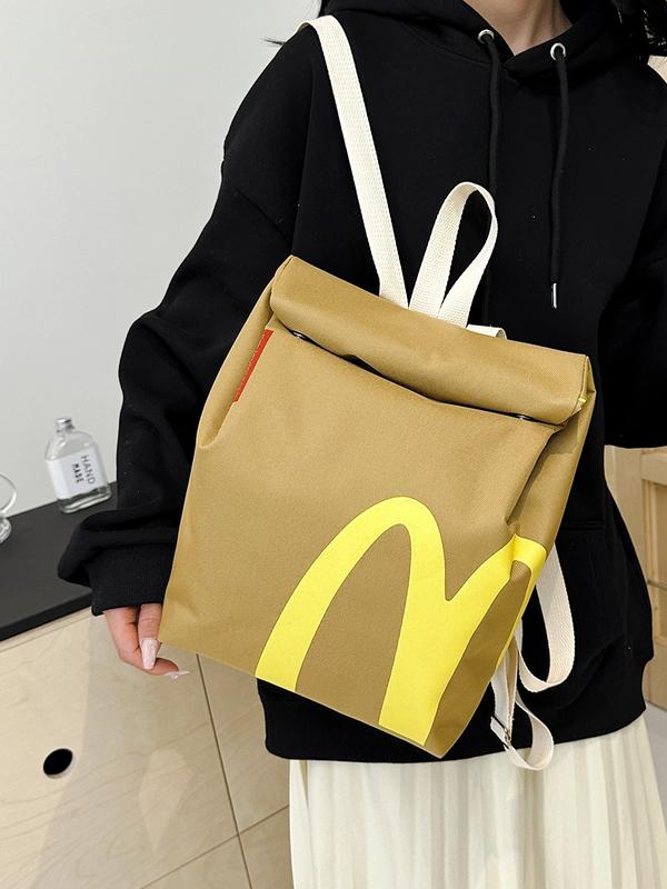 Tiktok Hot Funny Mcdonald'S Backpack Printed Bento Box Water Bucket Bag Personalized Student Backpack, Casual Drawstring Pocket, Shoulder Bag