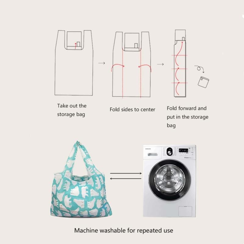 Foldable Shopping Bag, 1 Count Cartoon Print Portable Reusable Grocery Bag, Household Storage Organizer Carrier Bag