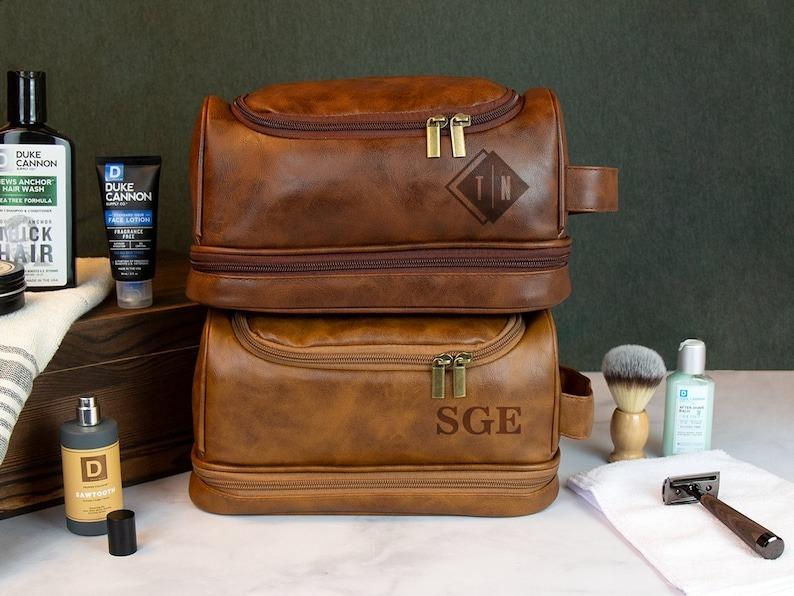 Personalized Travel Bag For Men, Faux Leather Hanging Toiletry Bag, Dopp Kits Personalized, Custom Gift For Men, Groomsmen Dopp Kit For Him, Father Day Gift