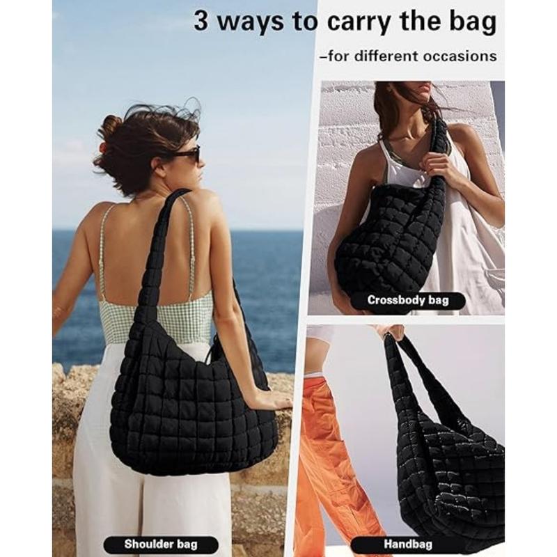 Womens' Lightweight Quilted Carryall GYM Tote Bag Puffer Crossbody Bag Soft Puffy Boho Handbags Big Capacity Purse Puffer Tote Bag Women Quilted Crossbody Bag Large Shoulder Puffy  Purse Cloud Bubble Gym Pleat Pad green chic half moon Women's Quilted