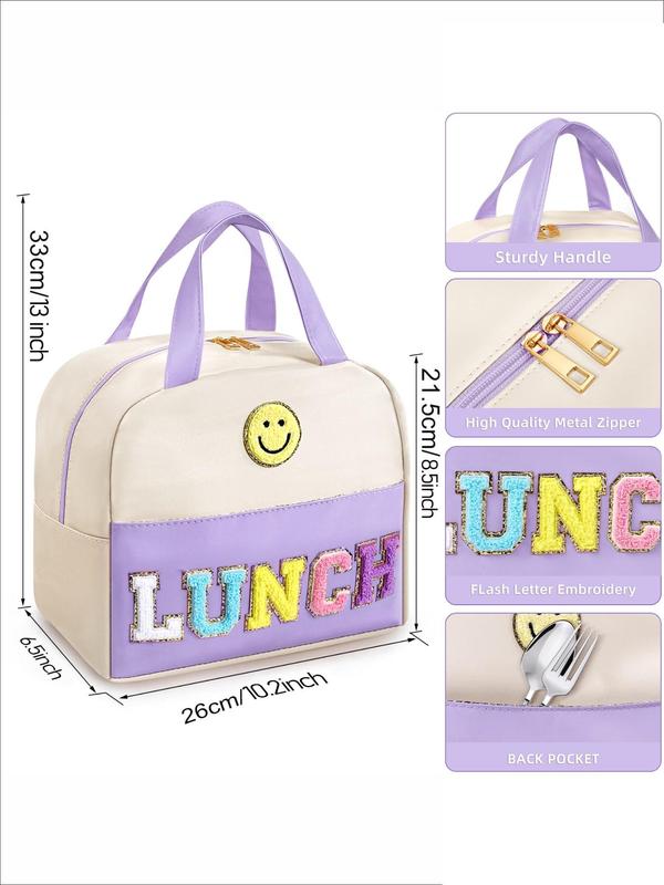 Flash Letter Embroidery Lunch Bag, Waterproof Lunch Bag for School, Office, Work, Picnic, Travel, Casual Trendy Versatile Bag for Women & Men, Fall Outfits, Fall Freshness