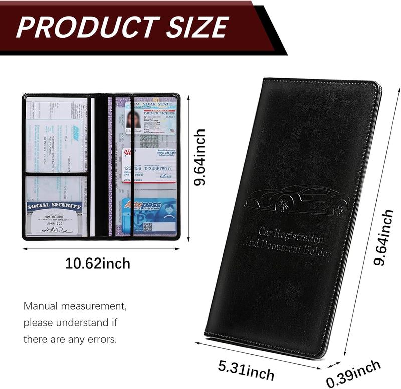 Car Registration and Insurance Card Holder for Women Men, Black Glove Box Paperwork Organizer with Magnetic Buckle for Easy Access and Protect Documents and Various Cards in Vehicle