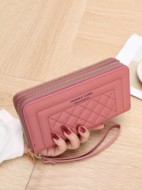 Trends Women's Fashion Quilted Design Long Wallets for Women with Phone Pocket, Elegant Solid Color Matching Wristlet Bag, Multifunctional Zipper Bag for Daily Used