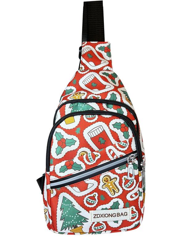 Christmas Themed Christmas Tree Pattern Belt Bag, Casual Versatile Zipper Chest Bag for Men, Fashionable Sling Bag for Daily Use