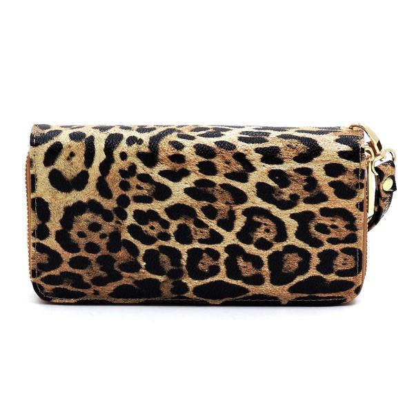 Fashion World Leopard Double Zip Around Wallet Wristlet