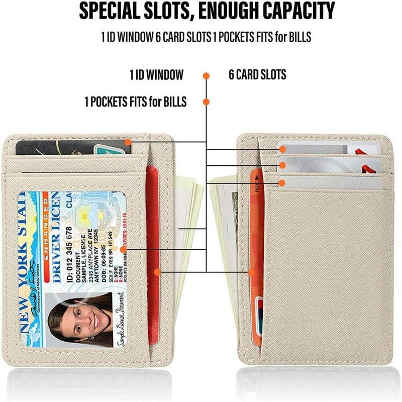 Slim RFID Blocking Card Holder Minimalist Leather Front Pocket Wallet for Women