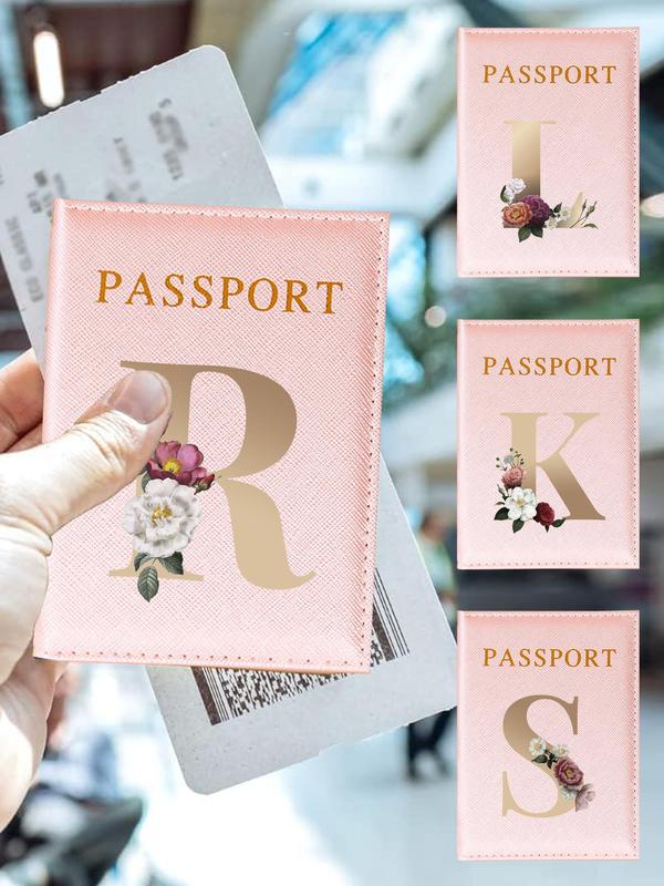 Floral & Letter Pattern Passport Holder, Lightweight Travel Passport Flight Ticket Case, Unisex Id & Card Protector Cover for Holidays and Everyday Use