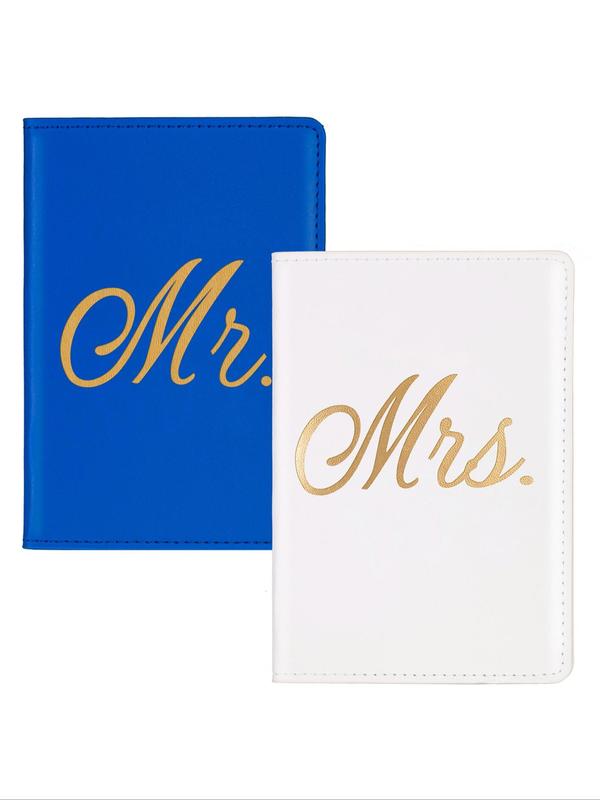 Letter Pattern Passport Holder Cover, 2pcs set Couple Passport Holder Cover, Mr. and Mrs. Travel Passport Wallet Gifts for Lovers, Suitable for Daily Use & Travel