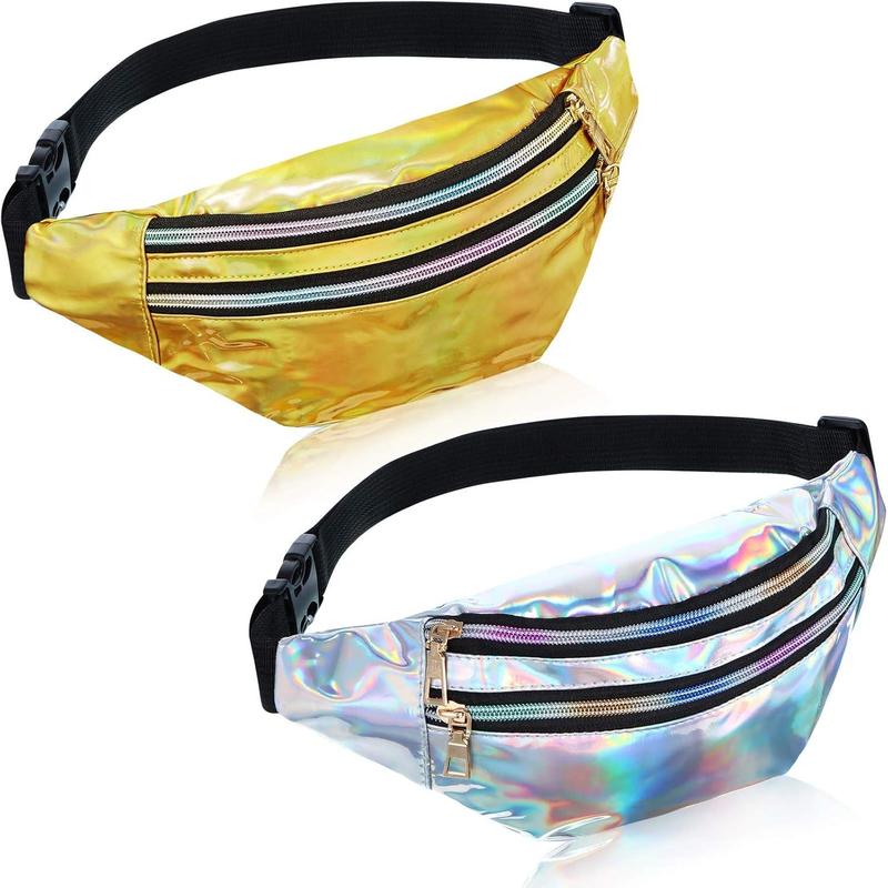 2 Pieces Holographic Fanny Pack for Women Colorful Sport Waist Bag Pack