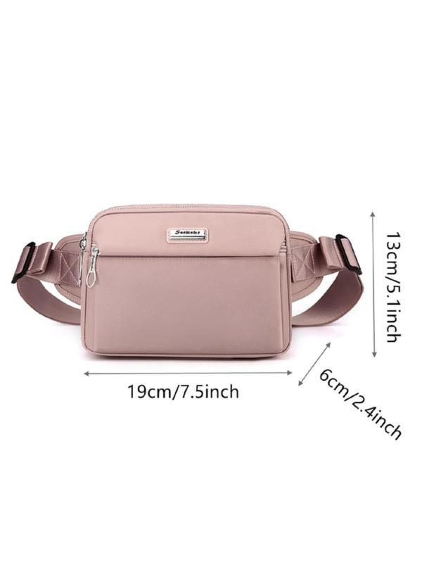 Women's Fashionable Letters Patched Fanny Pack, Casual Solid Color Zipper Chest Bag for Daily Used, Multi-layer Zipper Fanny Pack