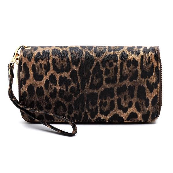 Fashion World Leopard Double Zip Around Wallet Wristlet