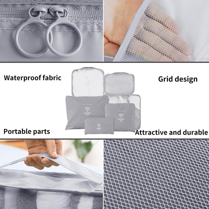 Travel Packing Cubes Lightweight,6 Set Luggage Organizers for Suitcase,Travel Accessories Bags for Clothes Shoes Electronics Cosmetics Toiletries Grey