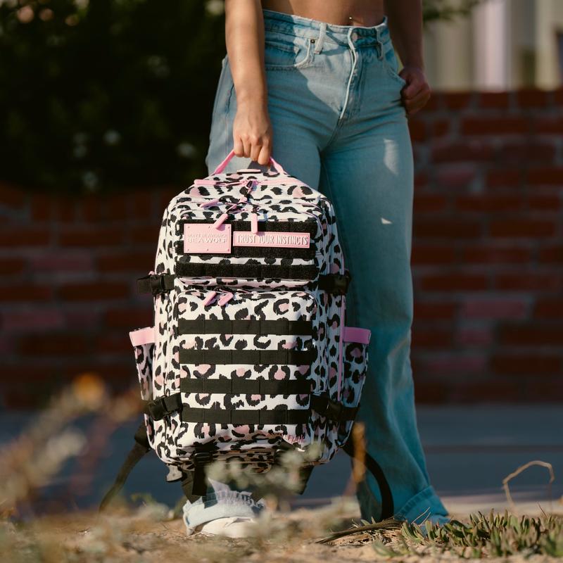 45L Backpack Leopard Pink Zip