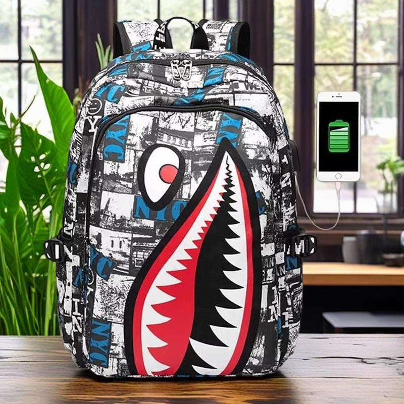 Waterproof Backpack Shark USB Laptop Backpack,Cartoon Shoulder Bag Casual Shark Daypack Backpacks for Boys Girls Teens Adults