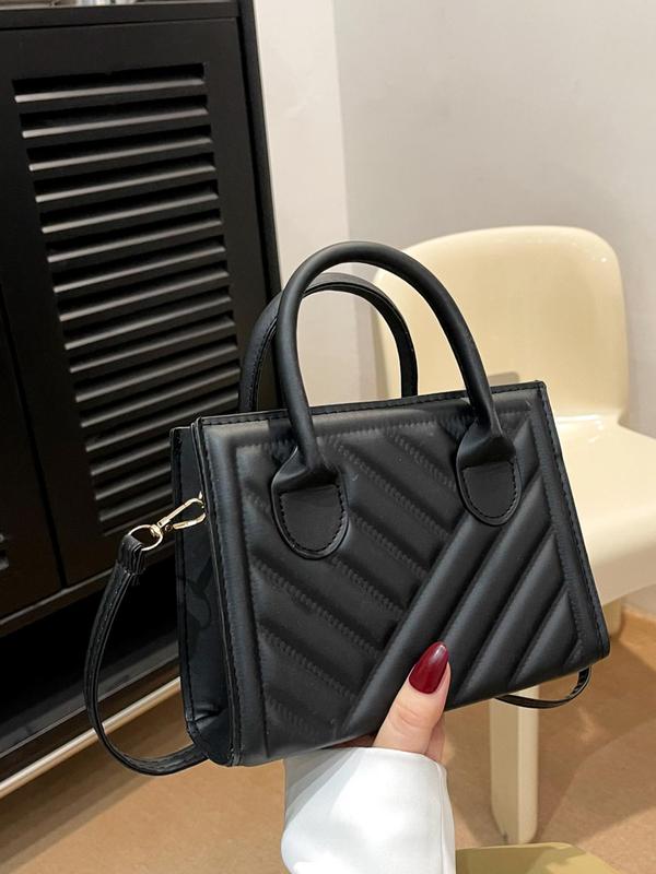 Women's Elegant Solid Color Quilted Handbag & Crossbody Bag,  Fashionable Pu Leather Texture Square Shoulder Bag for Work & Daily Use