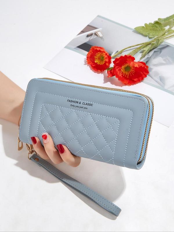 Trends Women's Fashion Quilted Design Long Wallets for Women with Phone Pocket, Elegant Solid Color Matching Wristlet Bag, Multifunctional Zipper Bag for Daily Used