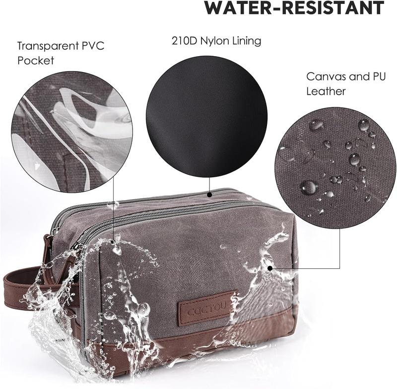 Toiletry Bag for Men,Large Mens Toiletry Travel Bag,Leather and Canvas Toiletries Bag for Men,Dopp Kit Men,Water-resistant Hygiene Bag Shaving Bag for Travel Toiletries Accessories(Gray)