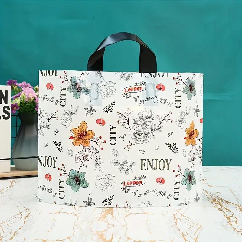 5pcs set Flower Printed Gift Bag, Reusable and Foldable Tote Bag for Gift Packaging, Househeld Portable Shopping Bag