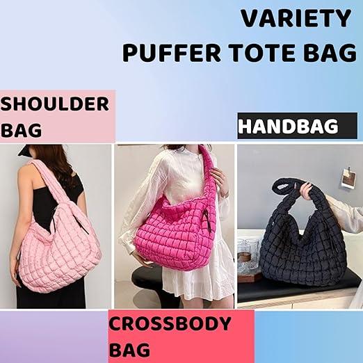 Womens' Lightweight Quilted Carryall GYM Tote Bag Puffer Crossbody Bag Soft Puffy Boho Handbags Big Capacity Purse Puffer Tote Bag Women Quilted Crossbody Bag Large Shoulder Puffy  Purse Cloud Bubble Gym Pleat Pad green chic half moon Women's Quilted