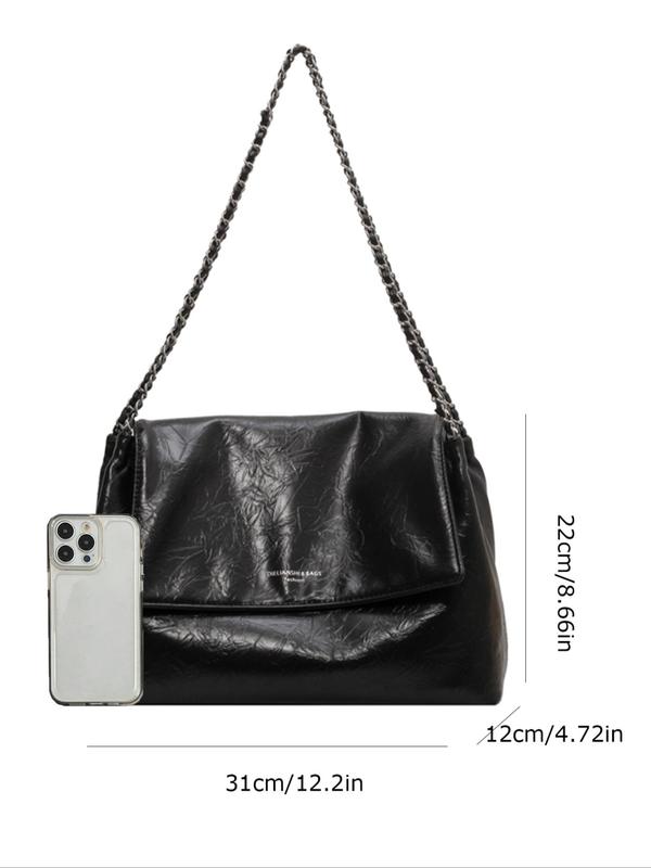 Women's Elegant Chain Strap Shoulder Bag, Trendy Large Capacity Flap Square Bag, Chic All-match Underarm Bag for Daily & Work Use