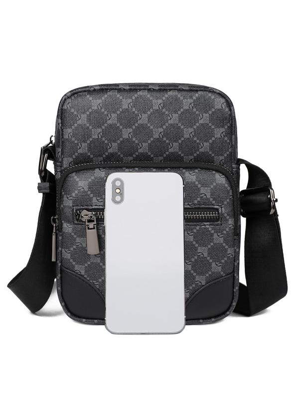 Men's Casual Geometric Pattern Zipper Crossbody Bag, Fashionable Shoulder Bag for Daily Used, Casual Trendy Versatile High-quality Daily Commuting Bag