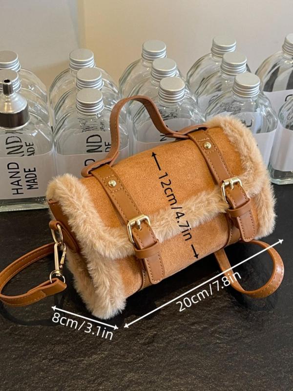 Women's Contrast Binding Design Fluffy Crossbody Bag, Fashionable Shoulder Bag for Daily Used, Casual Trendy Versatile High-quality Daily Commuting Bag