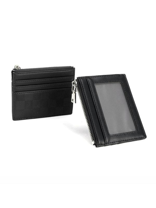 Men's Casual Plain Zipper Card Holder with Card Mirror, Travel Portable Card Holder, Card Holder for Men