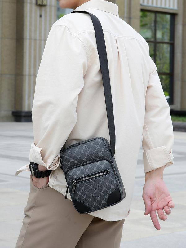 Men's Casual Geometric Pattern Zipper Crossbody Bag, Fashionable Shoulder Bag for Daily Used, Casual Trendy Versatile High-quality Daily Commuting Bag