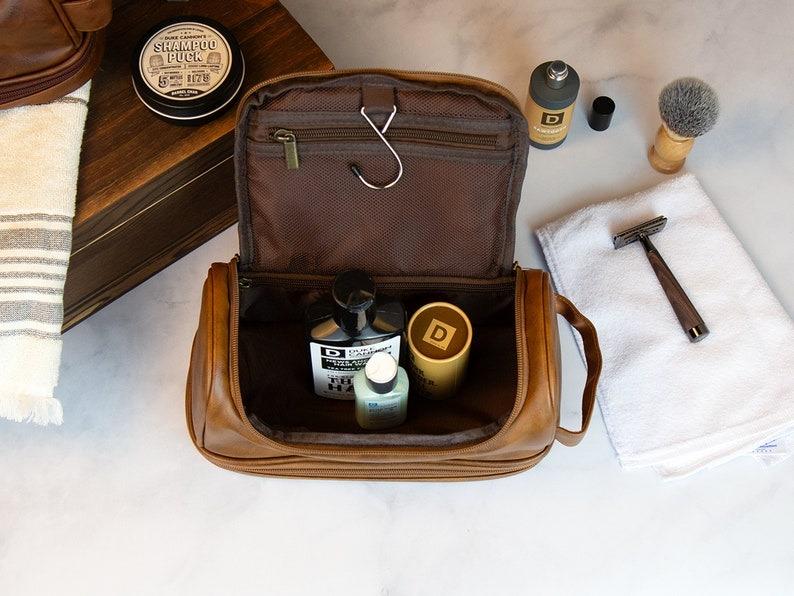 Personalized Travel Bag For Men, Faux Leather Hanging Toiletry Bag, Dopp Kits Personalized, Custom Gift For Men, Groomsmen Dopp Kit For Him, Father Day Gift