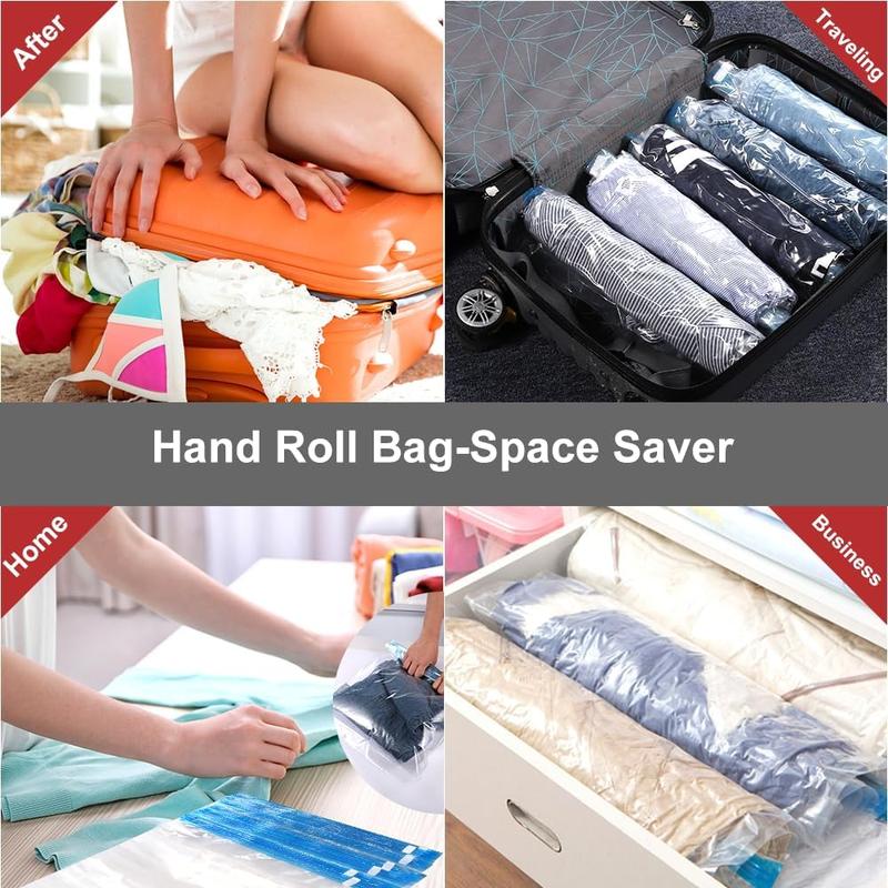 Compression Bags for Travel - Travel Essentials - 12 Pack Space Saver Bags - No Vacuum or Pump Needed - Vacuum Storage Bags for Travel Accessorie - Travel and Home Packing Organizers (transparent)