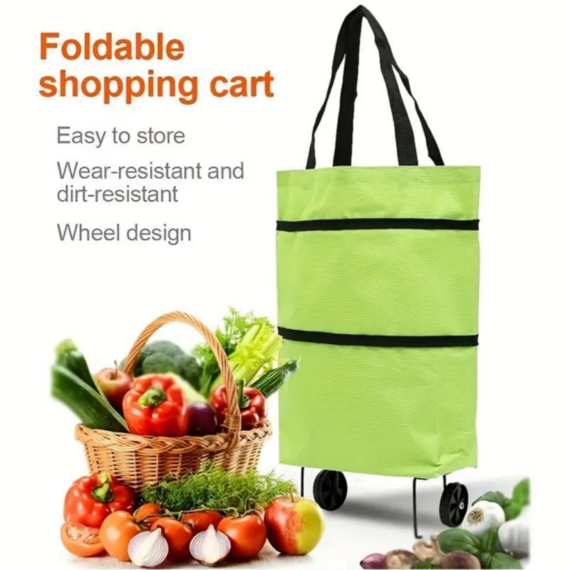 Foldable Shopping Bag with Wheel, 1 Count Portable Collapsible Large Capacity Shopping Bag, Retractable Shopping Bag with Wheel, Foldable Shopping Cart, Home Organizer for Daily Use