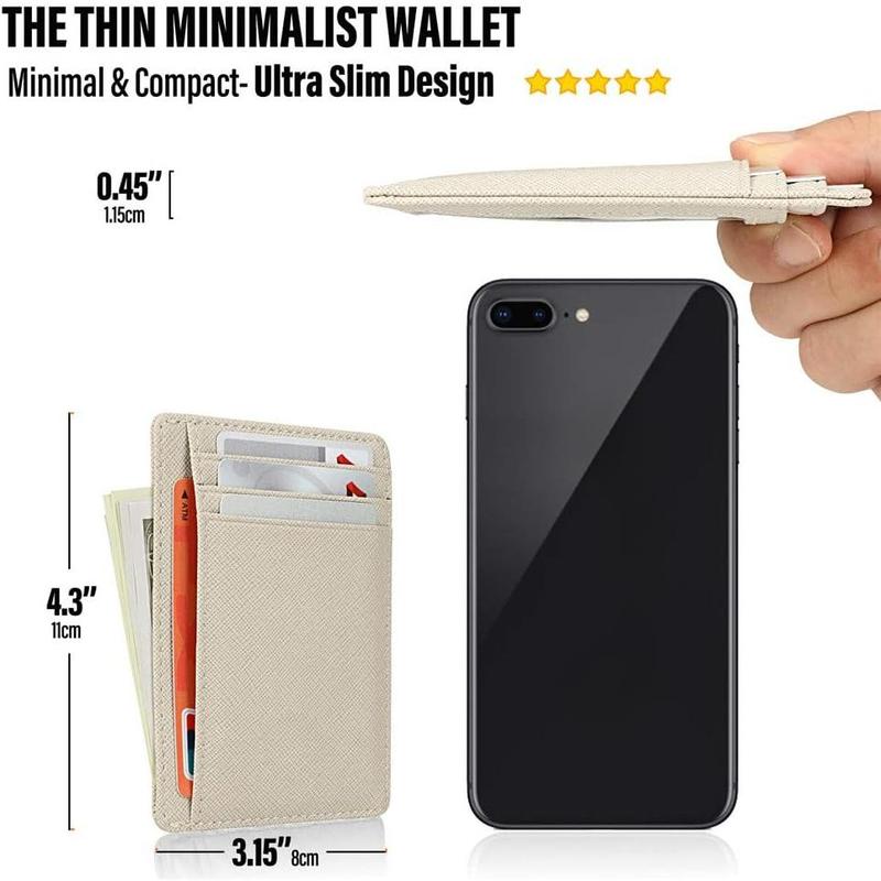 Slim RFID Blocking Card Holder Minimalist Leather Front Pocket Wallet for Women