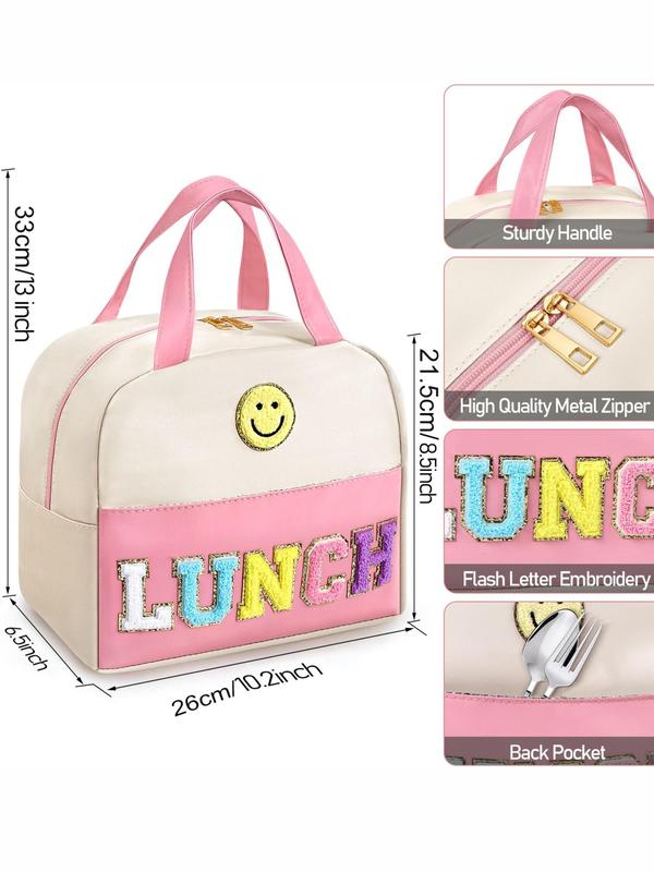 Flash Letter Embroidery Lunch Bag, Waterproof Lunch Bag for School, Office, Work, Picnic, Travel, Casual Trendy Versatile Bag for Women & Men, Fall Outfits, Fall Freshness