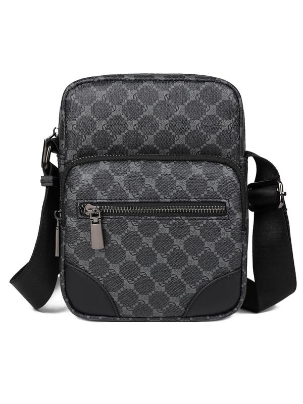 Men's Casual Geometric Pattern Zipper Crossbody Bag, Fashionable Shoulder Bag for Daily Used, Casual Trendy Versatile High-quality Daily Commuting Bag