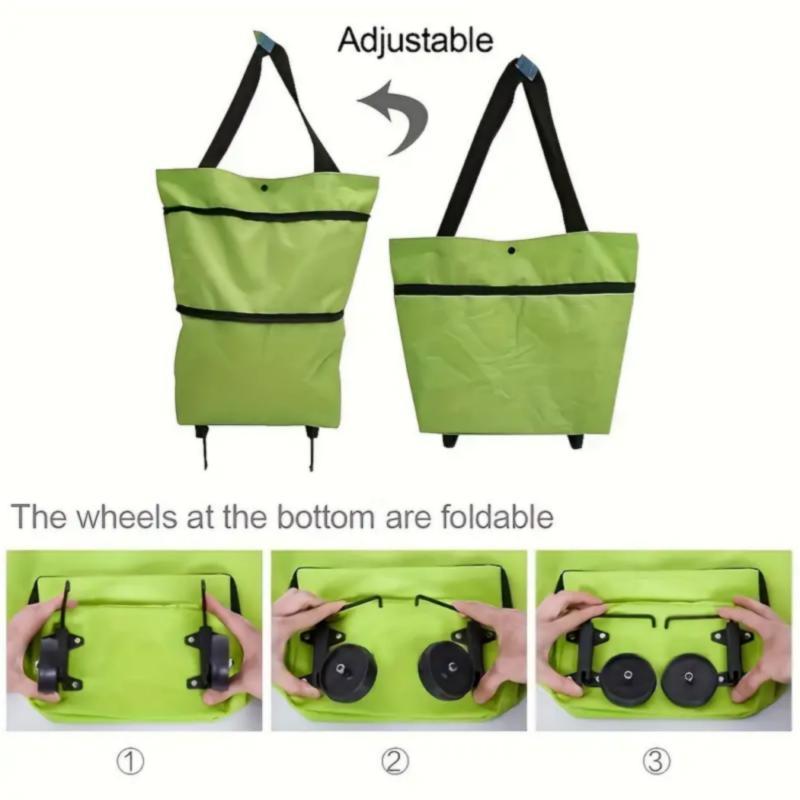 Foldable Shopping Bag with Wheel, 1 Count Portable Collapsible Large Capacity Shopping Bag, Retractable Shopping Bag with Wheel, Foldable Shopping Cart, Home Organizer for Daily Use