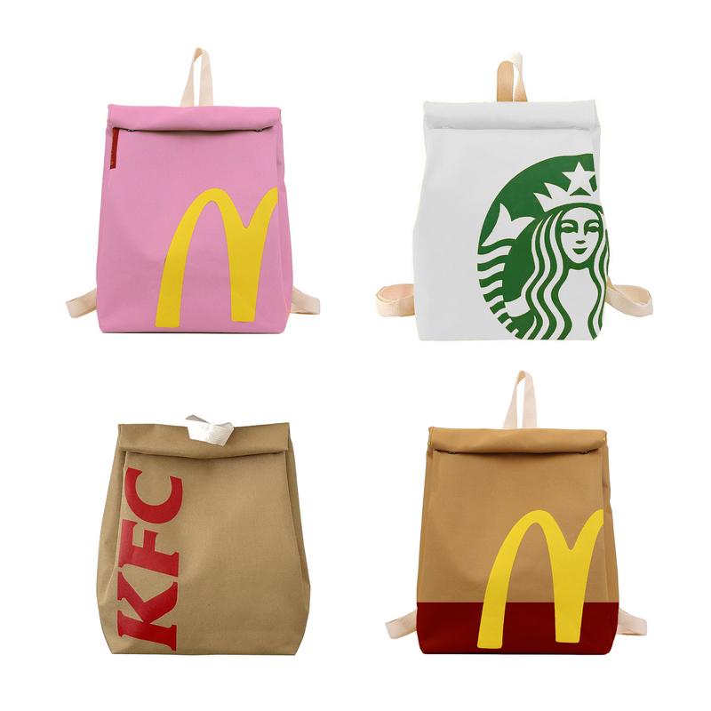 McDonald's Backpack - Large Capacity Retro Paper Bag Canvas Notebook Bag for Unisex Adults(Pink Black White)