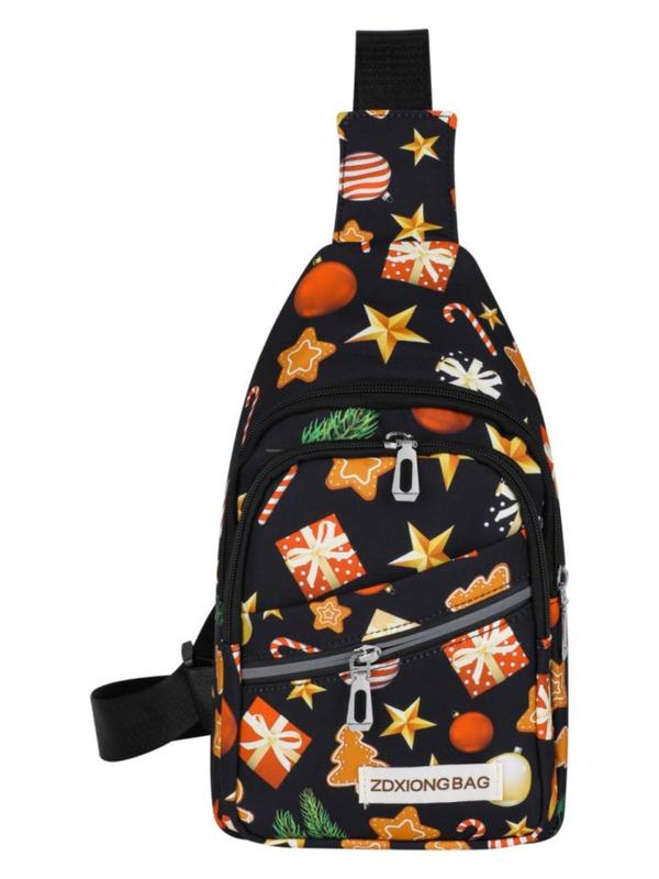 Christmas Themed Christmas Tree Pattern Belt Bag, Casual Versatile Zipper Chest Bag for Men, Fashionable Sling Bag for Daily Use