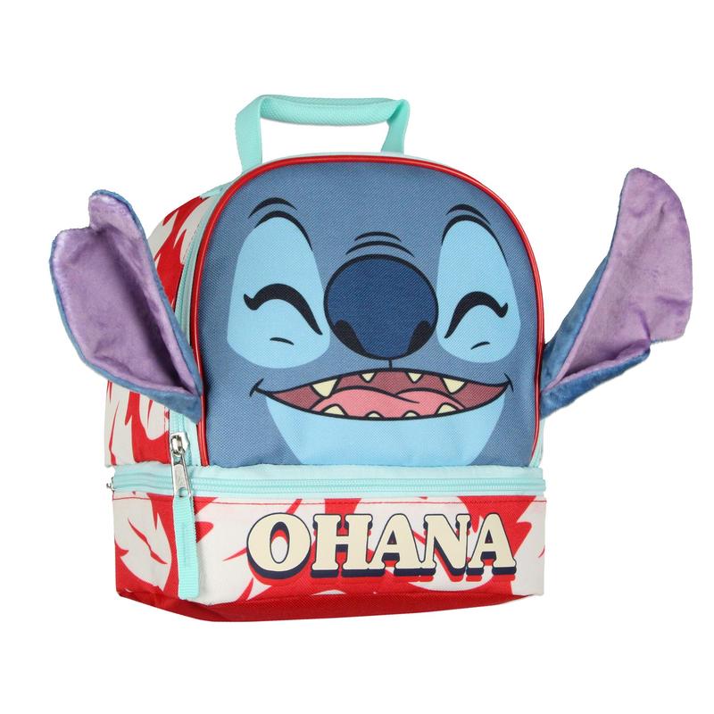 Disney Lilo and Stitch Lunch Box peek-A-Boo 3D Velvet Ears Ohana Dual-Compartment Insulated Lunch Bag