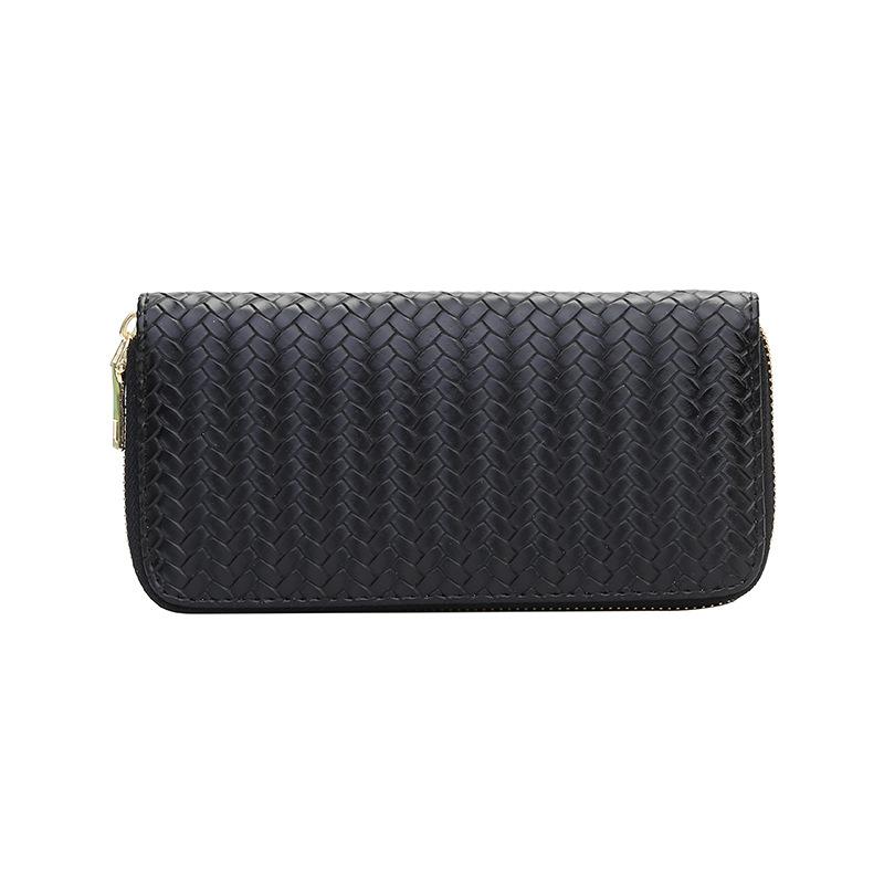 European and American style fashion PU leather woven wallet, zero wallet, new trendy women's wallet, medium to long zipper handbag