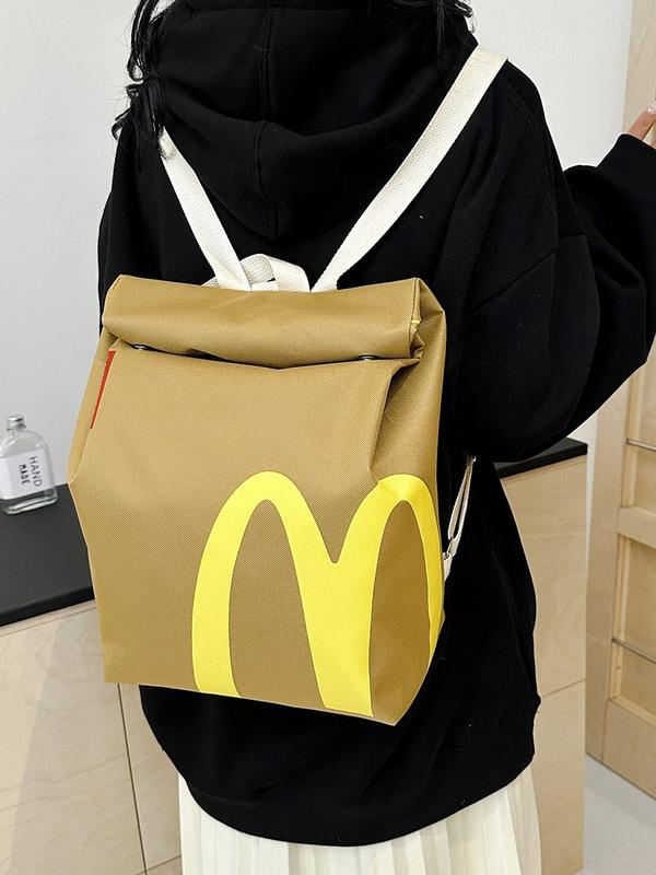 Tiktok Hot Funny Mcdonald'S Backpack Printed Bento Box Water Bucket Bag Personalized Student Backpack, Casual Drawstring Pocket, Shoulder Bag