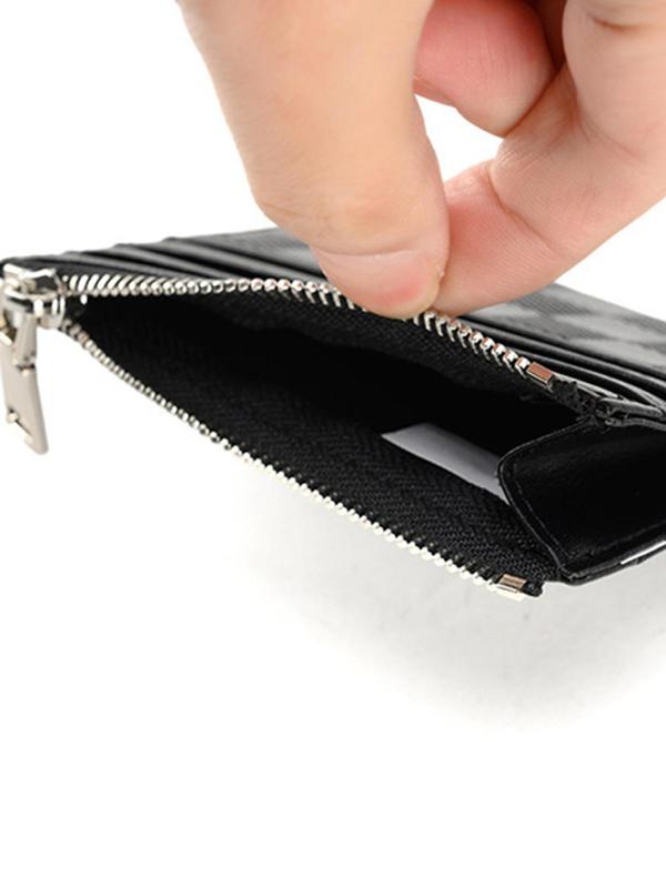 Men's Casual Plain Zipper Card Holder with Card Mirror, Travel Portable Card Holder, Card Holder for Men