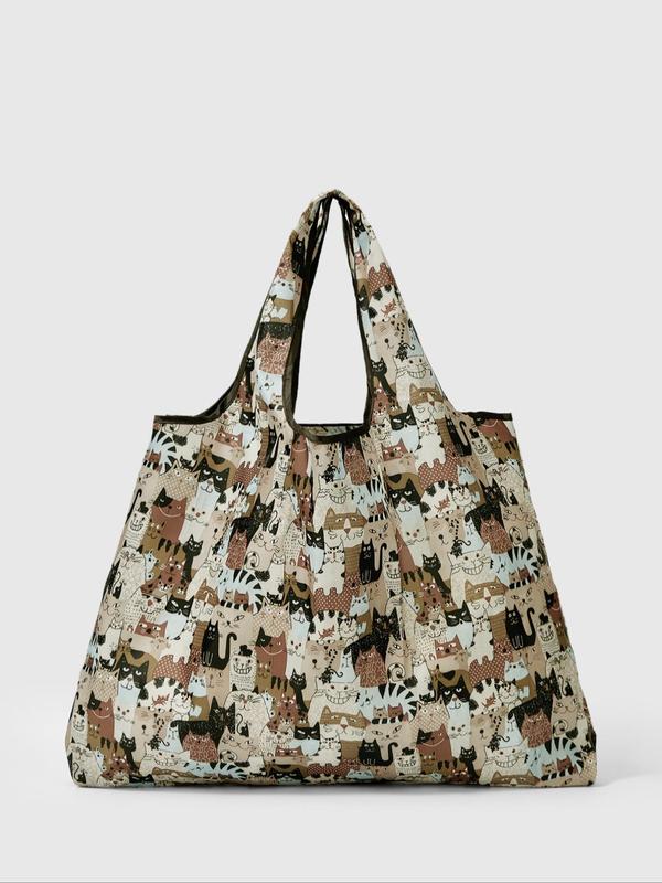 Cute Cartoon Cat Print Tote Bag,  Large Capacity Shoulder Bag for Women & Girls, Casual Trendy Versatile High-quality Daily Commuting Bag, Girl Fashionable Shopping Bag