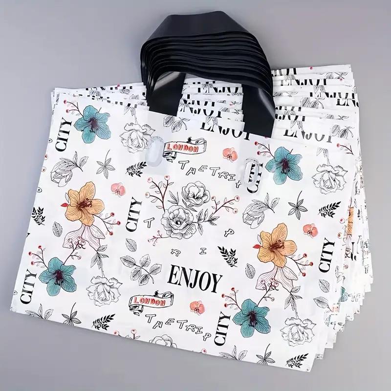 5pcs set Flower Printed Gift Bag, Reusable and Foldable Tote Bag for Gift Packaging, Househeld Portable Shopping Bag