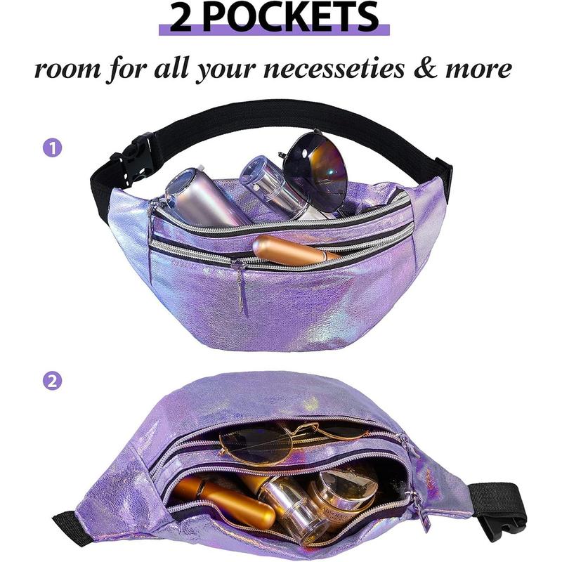 2 Pieces Holographic Fanny Pack for Women Colorful Sport Waist Bag Pack