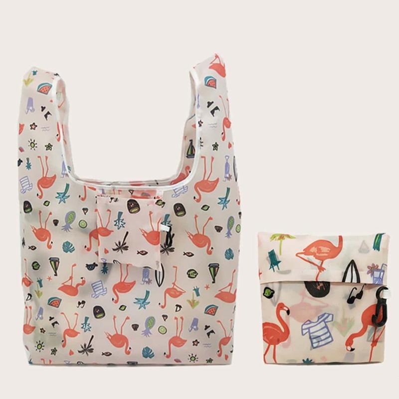 Foldable Shopping Bag, 1 Count Cartoon Print Portable Reusable Grocery Bag, Household Storage Organizer Carrier Bag