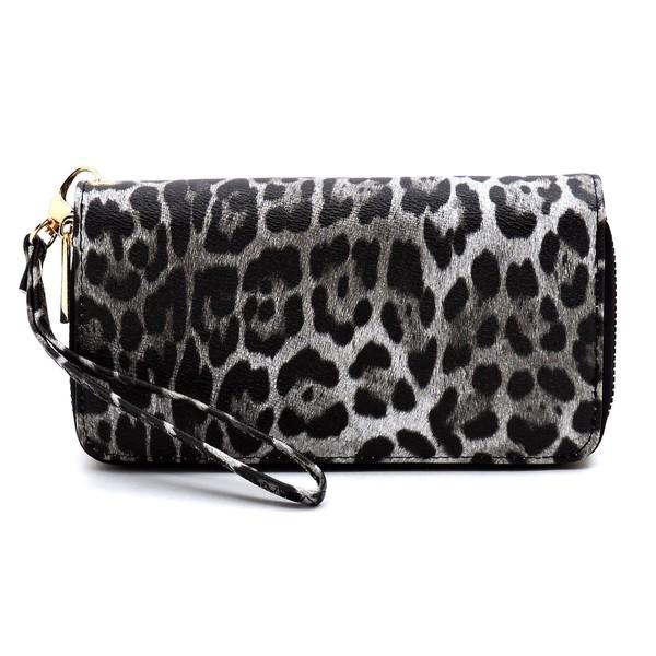 Fashion World Leopard Double Zip Around Wallet Wristlet