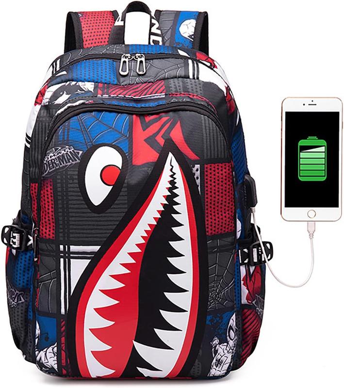 Waterproof backpack Shark USB Laptop Backpack, cartoon shoulder bag Casual Shark backpack for boys and girls teen adults